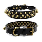 Collar Dog Bronze Anti-Bite Spiked Nail Collar Vintage PU Leather Fighting Dog Collar Neck Rivet Pet Collar