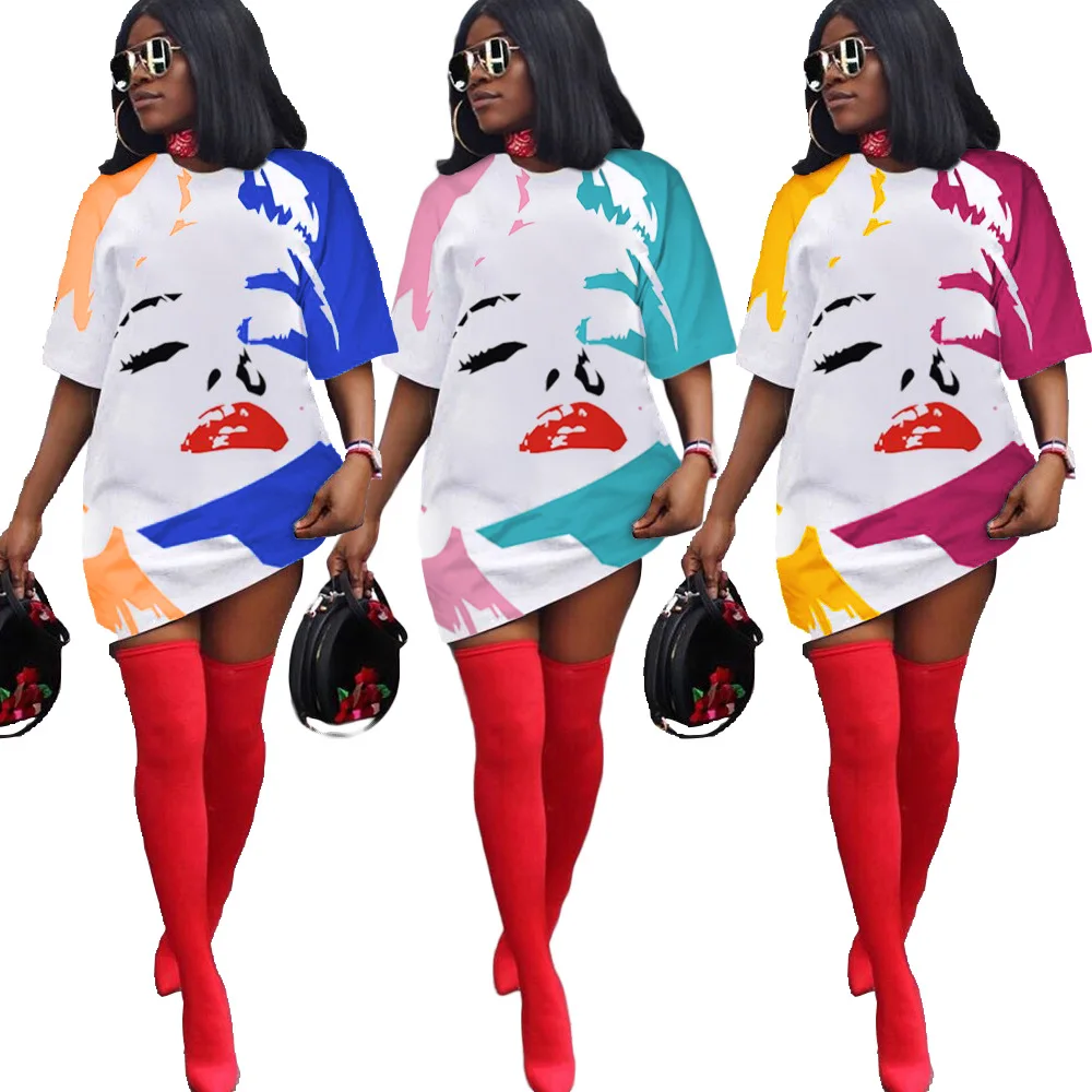 Fashion New Arrival Casual T-shirt Women's Digital Printed Lips Loose Plus Size Shirt Dress
Fashion New Arrival Casual T-shirt Women's Digital Printed Lips Loose Plus Size Shirt Dress