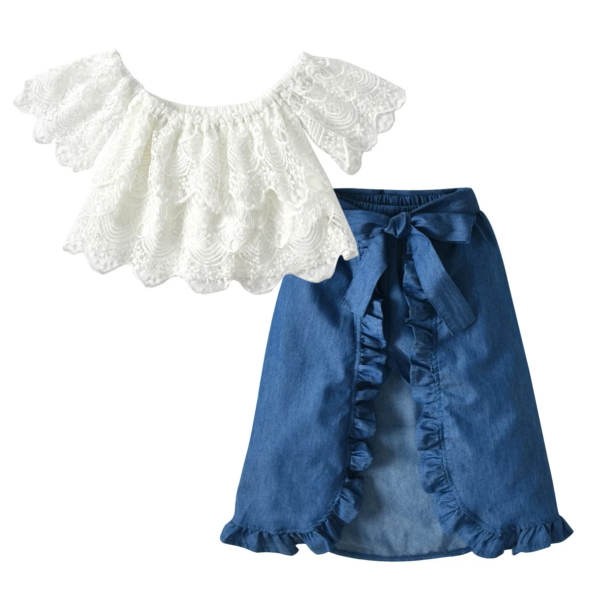 2021 hot European and American girl suit lace blouse + cowboy dovetail skirt and girl three-piece set
2021 hot European and American girl suit lace blouse + cowboy dovetail skirt and girl three-piece set