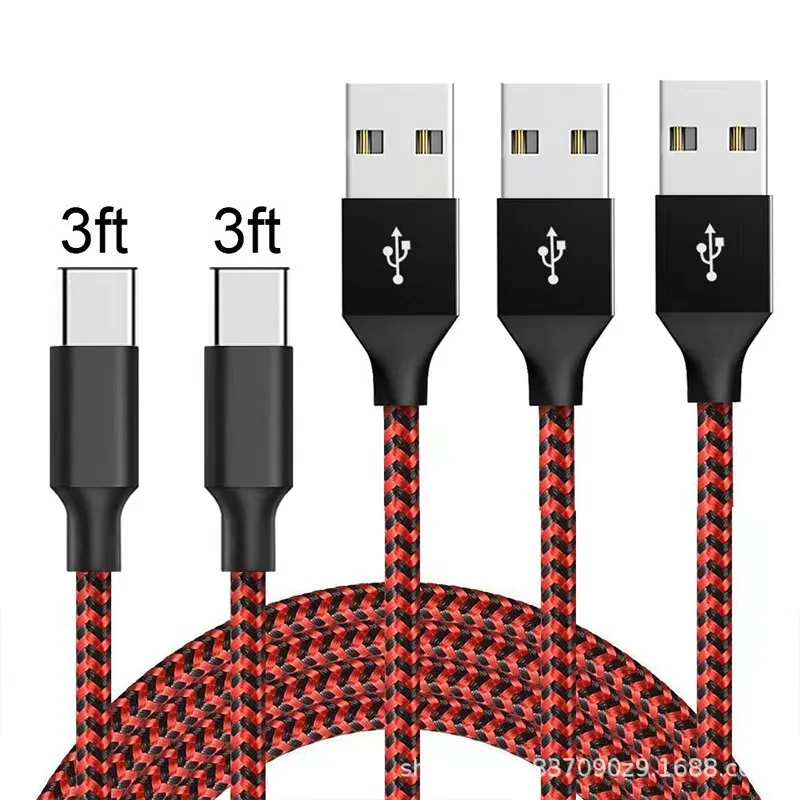

New Product USB 2.4A Cable 3ft 6ft 10ft Nylon Braided Cord Fast Charging USB Type C Cable for iPhone Charger Cable 1M 2M 3M, Black red blue