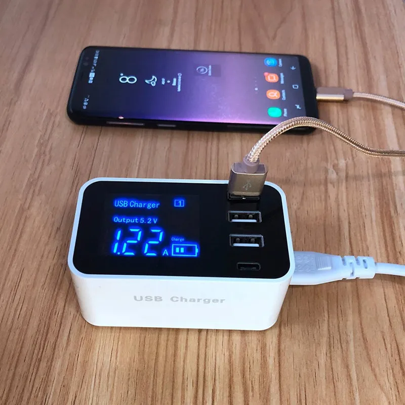 3.2A Multi Port LED Display 3 Port USB Charger Hub with Type C Charging Adapter for Mobile Phone ipad and More USB Device
3.2A Multi Port LED Display 3 Port USB Charger Hub with Type C Charging Adapter for Mobile Phone ipad and More USB Device