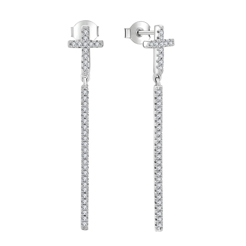 Hight quality minimalist dainty jewelry 925 silver diamond cross long earring for ladies
Hight quality minimalist dainty jewelry 925 silver diamond cross long earring for ladies