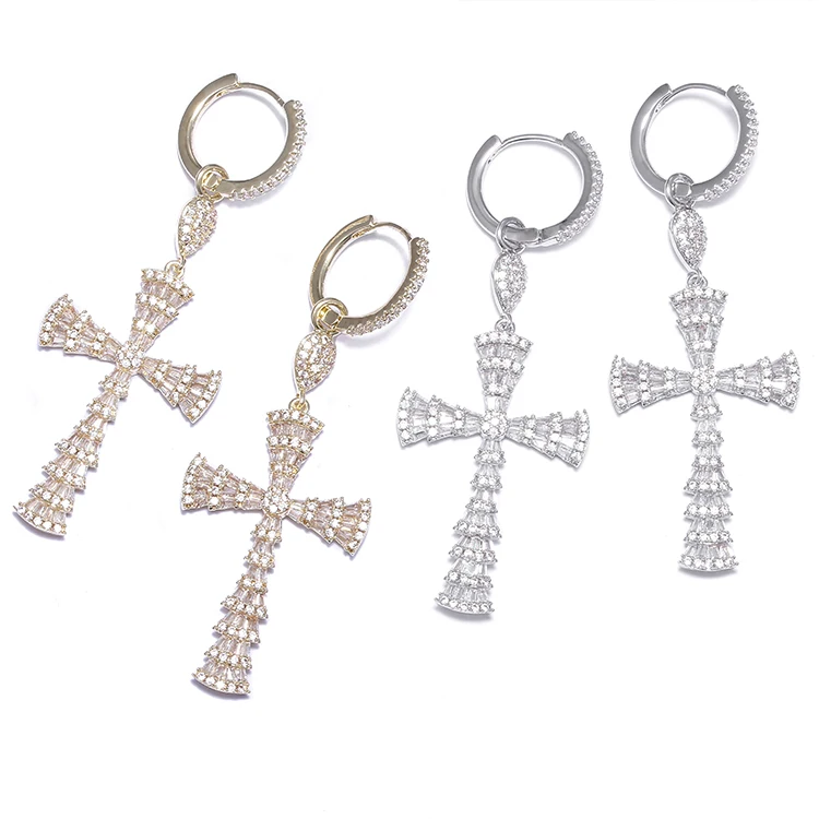 Hip Hop Jewelry Silver Ice out Zircon Cross Cross Pendant Earrings Gold Plated Copper Zircon Cross Earrings, Picture
Hip Hop Jewelry Silver Ice out Zircon Cross Cross Pendant Earrings Gold Plated Copper Zircon Cross Earrings, Picture