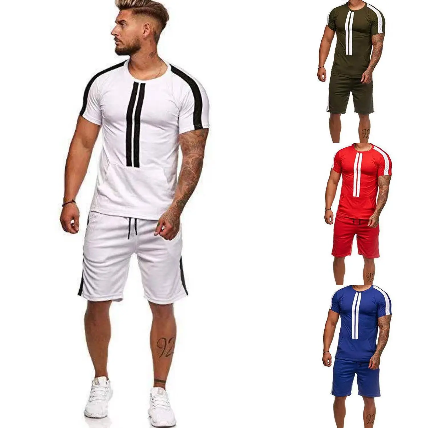 Men's Summer New Short Sleeve t-Shirt Two Piece Set Sport Fitness Loose Sweatsuit Casual Jogger Tracksuit, Shown
Men's Summer New Short Sleeve t-Shirt Two Piece Set Sport Fitness Loose Sweatsuit Casual Jogger Tracksuit, Shown