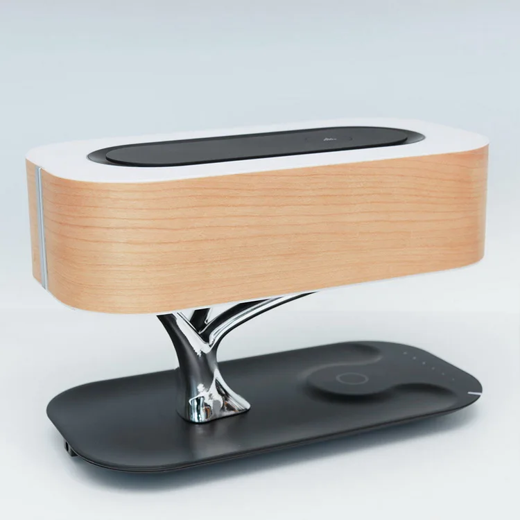 2020 Hot Selling Funny Tree Light Wooden Led Table Lamp With Wireless Charger And Speaker