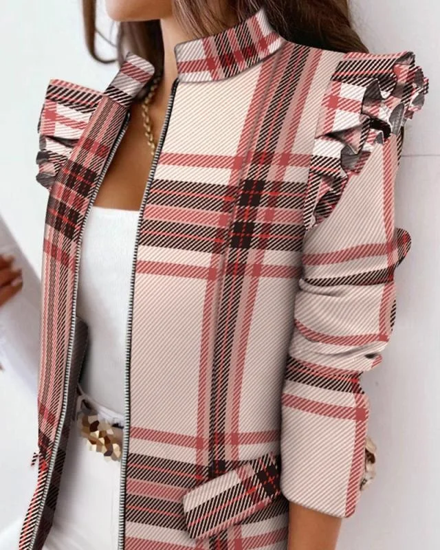 KX-ST21148 New fashion women blazer jacket suit 2021 ruffled long-sleeved zipper printed ladies blazers
KX-ST21148 New fashion women blazer jacket suit 2021 ruffled long-sleeved zipper printed ladies blazers