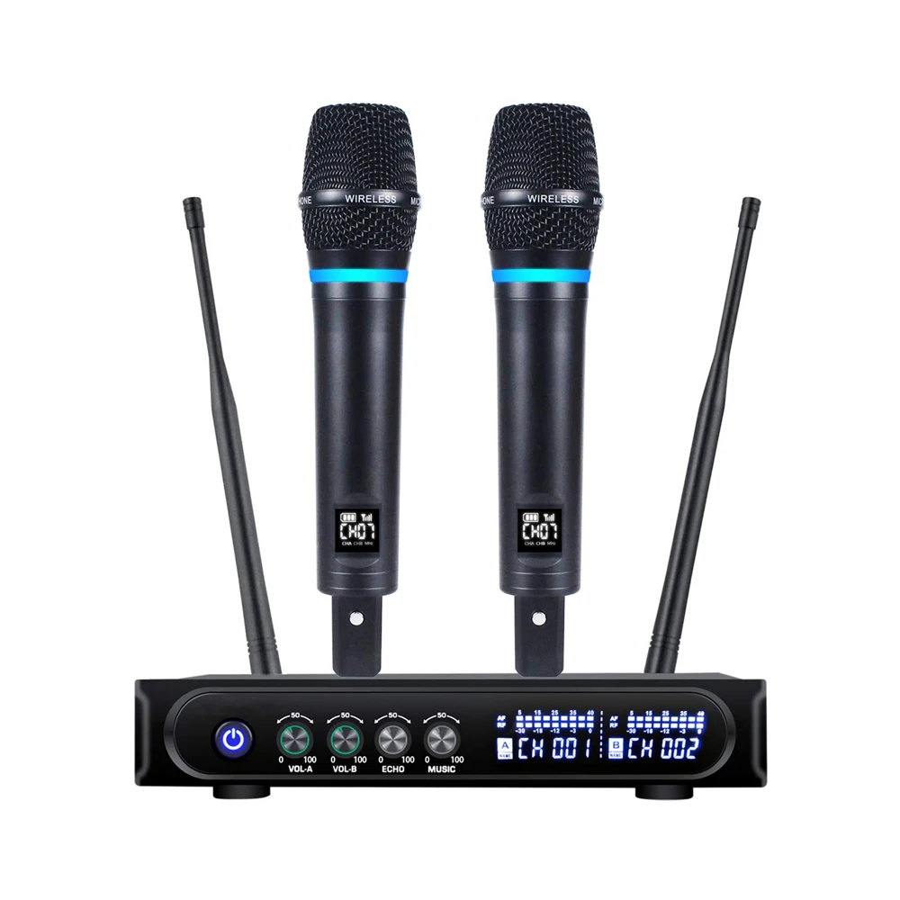 Wireless Mic Cordless Dual with Blue-tooth Receiver Box With Volume Control ECHO for Karaoke Singing Speech Meeting Church, Black
Wireless Mic Cordless Dual with Blue-tooth Receiver Box With Volume Control ECHO for Karaoke Singing Speech Meeting Church, Black