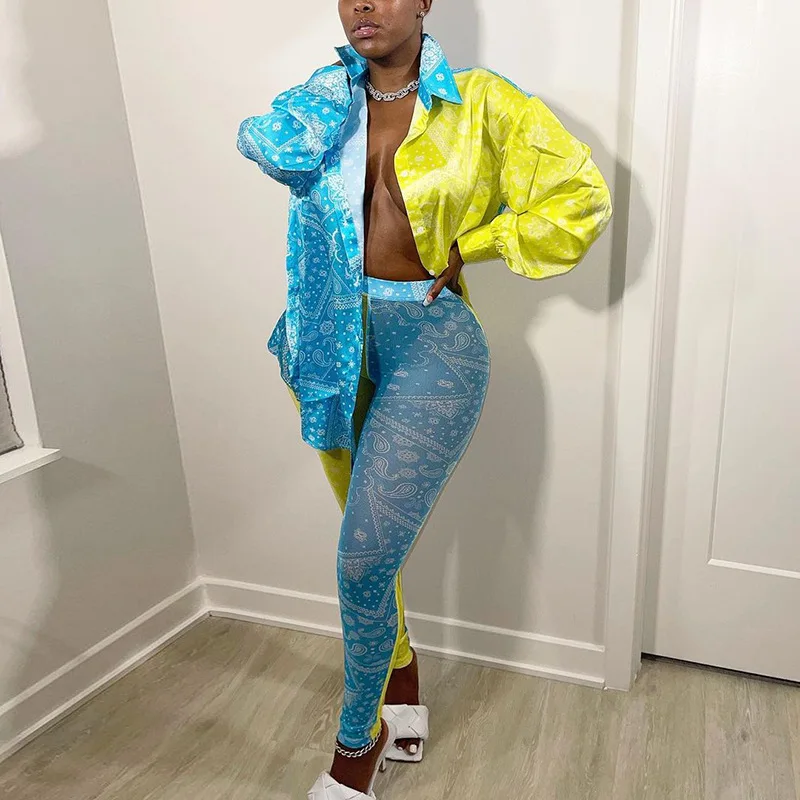 New style clothing printed casual shirt hollow tight mesh summer sets for women two piece
New style clothing printed casual shirt hollow tight mesh summer sets for women two piece