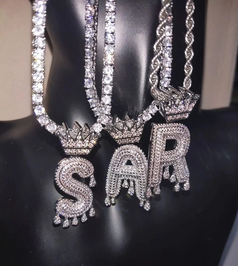 hot gold silver 5mm tennis chain crown queen letter initial necklace 
hot gold silver 5mm tennis chain crown queen letter initial necklace