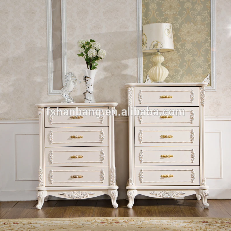 French  Style Hand carved design 4 Door  White MDF wooden clothes bedroom cabinet