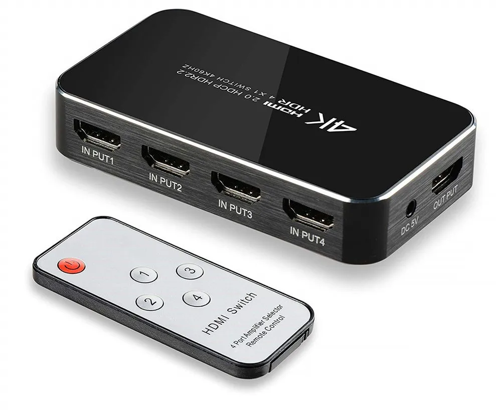 4 Port 18Gbps HDR 4K HDMI 2.0 Switch 4x1 Switch HUB Box With IR Mini Remote For PS4 360, Black
4 Port 18Gbps HDR 4K HDMI 2.0 Switch 4x1 Switch HUB Box With IR Mini Remote For PS4 360, Black