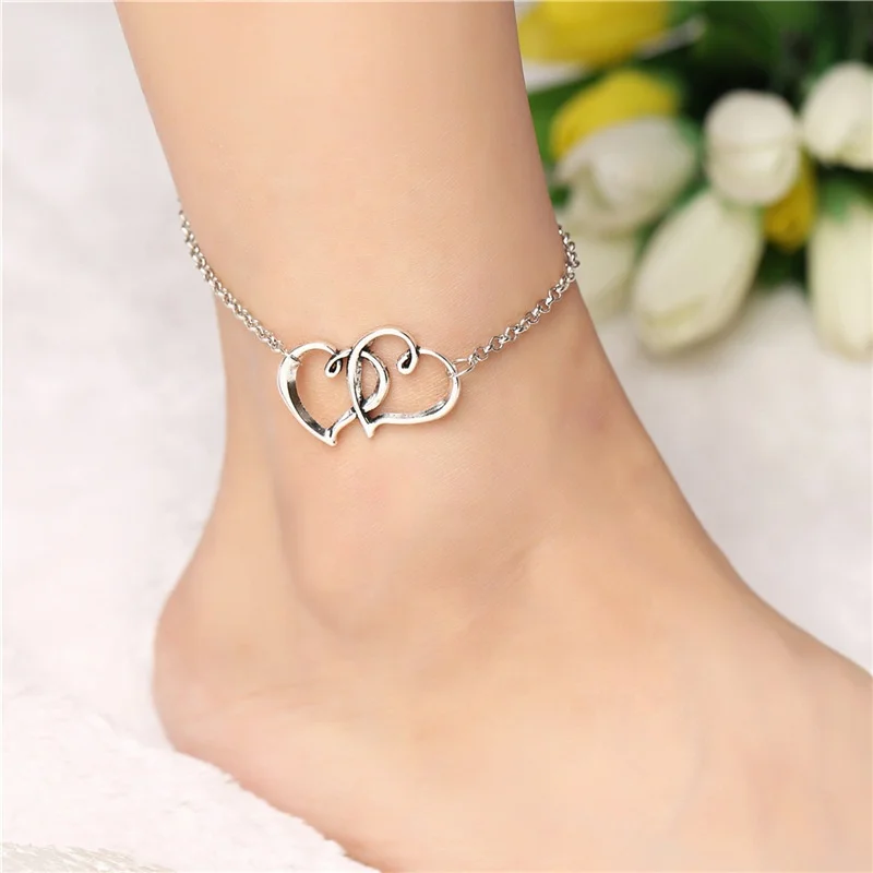 Fashion 2021 Summer Love Gold Silver Plated Beach Double Heart Anklet For Women
Fashion 2021 Summer Love Gold Silver Plated Beach Double Heart Anklet For Women