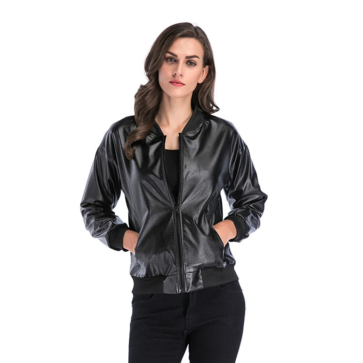 Лидер продаж модная черная куртка Свободные молнии искусственная кожа куртка одежда с длинным рукавом для женщин куртки пальто для
