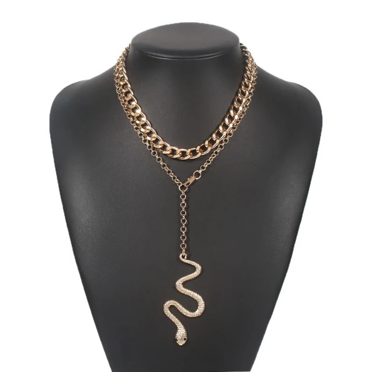 High Quality Fashion Snake Chain Necklace Pendant Double Layer Chunky Gold Vintage Necklace, As picture
High Quality Fashion Snake Chain Necklace Pendant Double Layer Chunky Gold Vintage Necklace, As picture