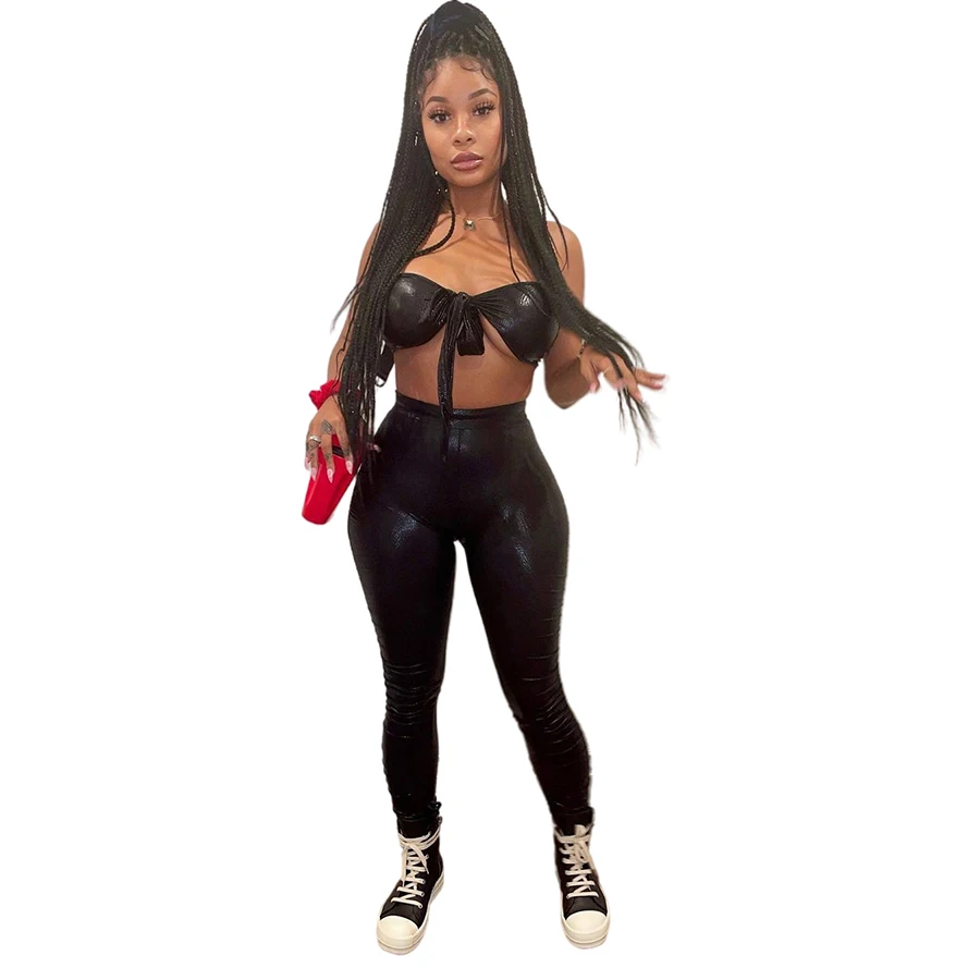 K21S05310 Leather Sexy Bandage Cross Halter Hollow Backless Sleeveless Top + Straight Trousers Women Two-Piece Sets
K21S05310 Leather Sexy Bandage Cross Halter Hollow Backless Sleeveless Top + Straight Trousers Women Two-Piece Sets
