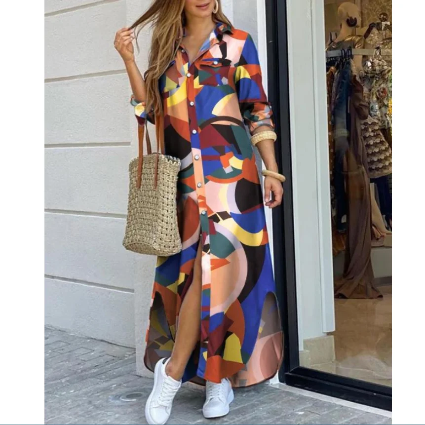 Women Elegant Print Buttoned Slit Shirt Dress Lapel Neck Maxi Party Dress Casual Loose Long Sleeve Beach Dresses Vestidos 20 off
Women Elegant Print Buttoned Slit Shirt Dress Lapel Neck Maxi Party Dress Casual Loose Long Sleeve Beach Dresses Vestidos 20 off
