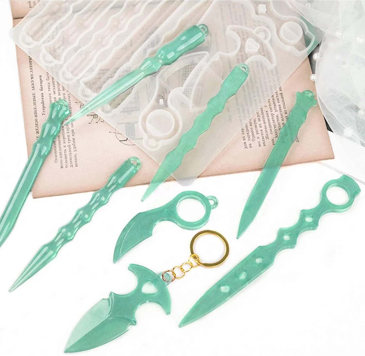Self Defense Keychain Resin Mold Anti-Wolf Ninja Flexible Weapons Epoxy Resin Molds Key Rings for Craft Pendants Jewelry Making, Transparent white
Self Defense Keychain Resin Mold Anti-Wolf Ninja Flexible Weapons Epoxy Resin Molds Key Rings for Craft Pendants Jewelry Making, Transparent white