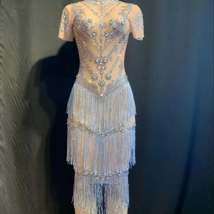Sexy Rhinestone Fringes Dress Lady Prom Evening Outfit Singer Dance See Through Mesh Dress Birthday Tassel Net Dress
Sexy Rhinestone Fringes Dress Lady Prom Evening Outfit Singer Dance See Through Mesh Dress Birthday Tassel Net Dress