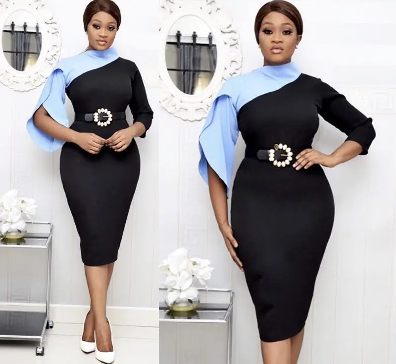 2020 American&African ladies contrast color slim fit bodycon dress with belt, Black or customized
2020 American&African ladies contrast color slim fit bodycon dress with belt, Black or customized