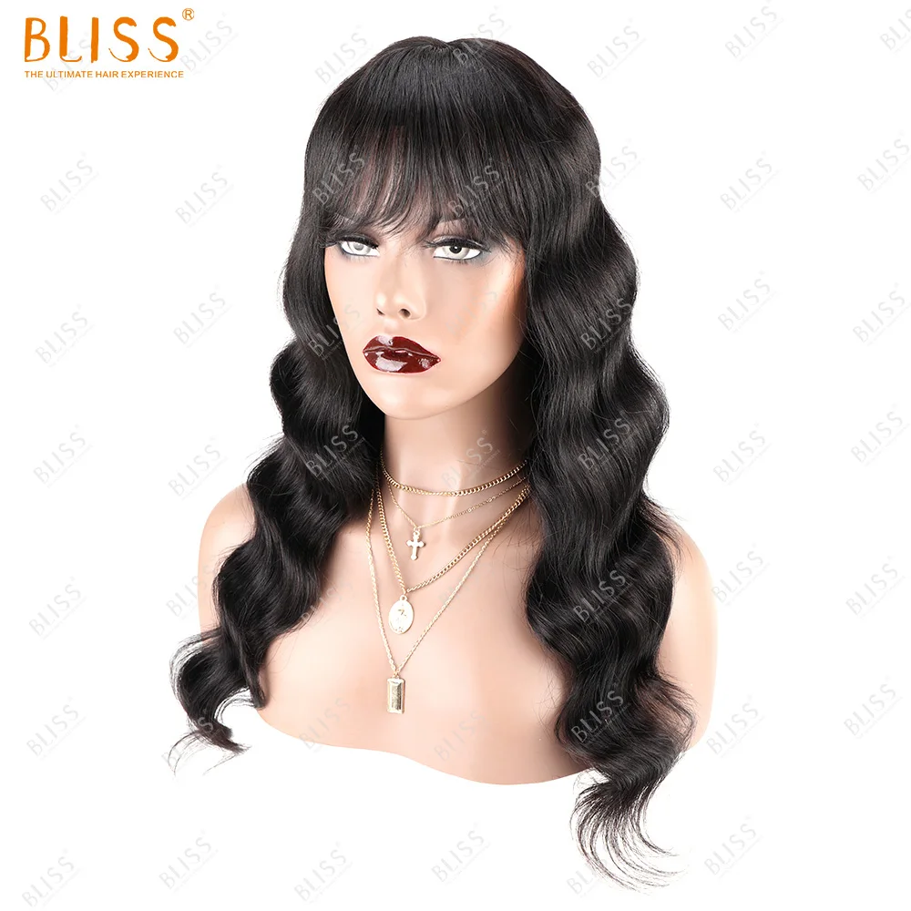 Bliss 150 Density No Tangle Body Wave Machine Made Bangs Wigs,Black Long Unprocessed Loose Body Wave Human Hair Wigs With Bang
Bliss 150 Density No Tangle Body Wave Machine Made Bangs Wigs,Black Long Unprocessed Loose Body Wave Human Hair Wigs With Bang