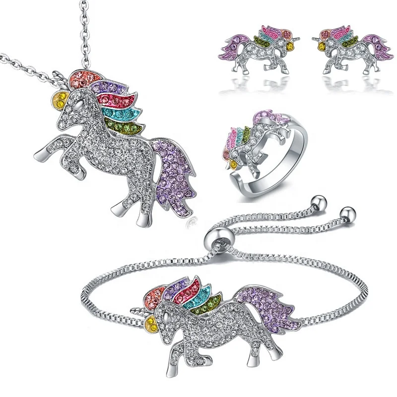 YIDING New Design Jewelry sets Fine Crystal rhinestone Rainbow Color unicorn Necklace set with earrings bracelet ring, As is or customized
YIDING New Design Jewelry sets Fine Crystal rhinestone Rainbow Color unicorn Necklace set with earrings bracelet ring, As is or customized
