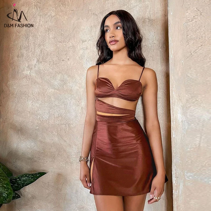 D&M Women 2022 Summer Outfits Cut Out Crop Top And Mini Skirt Sexy Satin Two Piece Set Elegant Festival Party Dress Sets
D&M Women 2022 Summer Outfits Cut Out Crop Top And Mini Skirt Sexy Satin Two Piece Set Elegant Festival Party Dress Sets