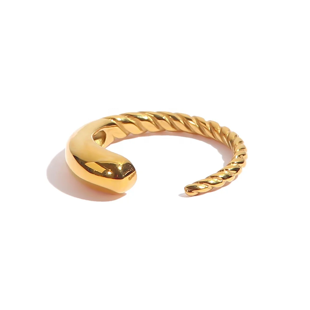 

Dainty Minimalist Spiral Twisted Ins Popular 18K PVD Gold Plated Stainless Steel Opening Ring