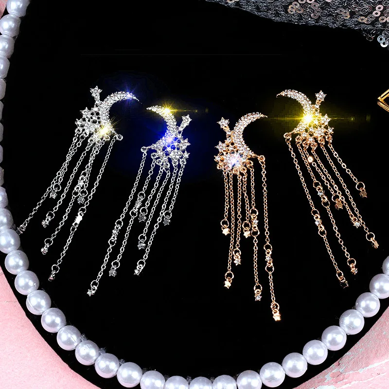 Korean Fashion Moon Tassel Earrings Long Drop Earrings 925 Silver Needle Alloy Rhinestone Earrings For Women Girls Gift, Picture color
Korean Fashion Moon Tassel Earrings Long Drop Earrings 925 Silver Needle Alloy Rhinestone Earrings For Women Girls Gift, Picture color