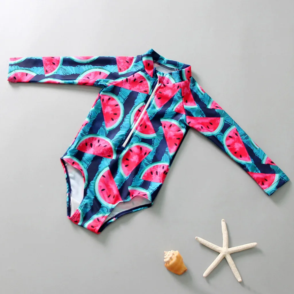 Wholesale long sleeve swimsuit one piecec print monokini children swimwear