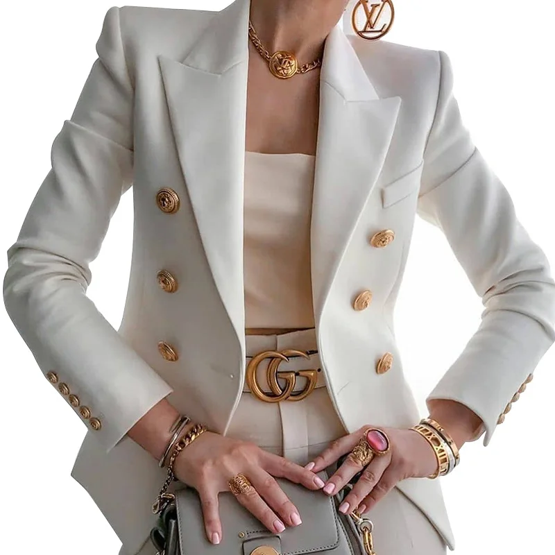 Solid Office Lady Double-breasted Blazer Coat Women Fashion Casual Turn Down Collar Full Sleeve Business Suit Outwear Jacket, White, yellow, red, black, light khaki, dark blue, rose
Solid Office Lady Double-breasted Blazer Coat Women Fashion Casual Turn Down Collar Full Sleeve Business Suit Outwear Jacket, White, yellow, red, black, light khaki, dark blue, rose