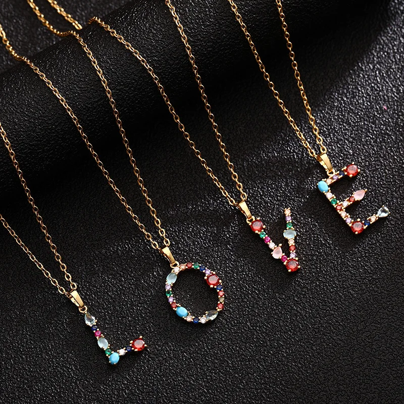 Luxury Real Gold Plated CZ Cubic Zirconia Rainbow Crystal Letter Pendant Necklace Rhinestone Initial Alphabet Letter Necklace, Picture color
Luxury Real Gold Plated CZ Cubic Zirconia Rainbow Crystal Letter Pendant Necklace Rhinestone Initial Alphabet Letter Necklace, Picture color