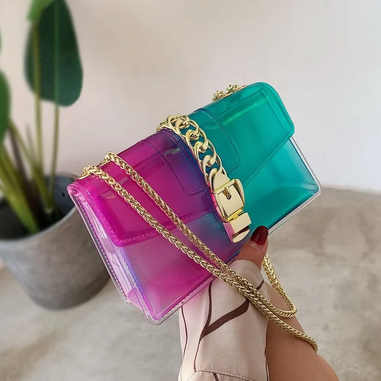 Gradient color rainbow bag designer handbag famous brand women purse bags clear pvc jelly shoulder chain bag for fashion ladies
Gradient color rainbow bag designer handbag famous brand women purse bags clear pvc jelly shoulder chain bag for fashion ladies