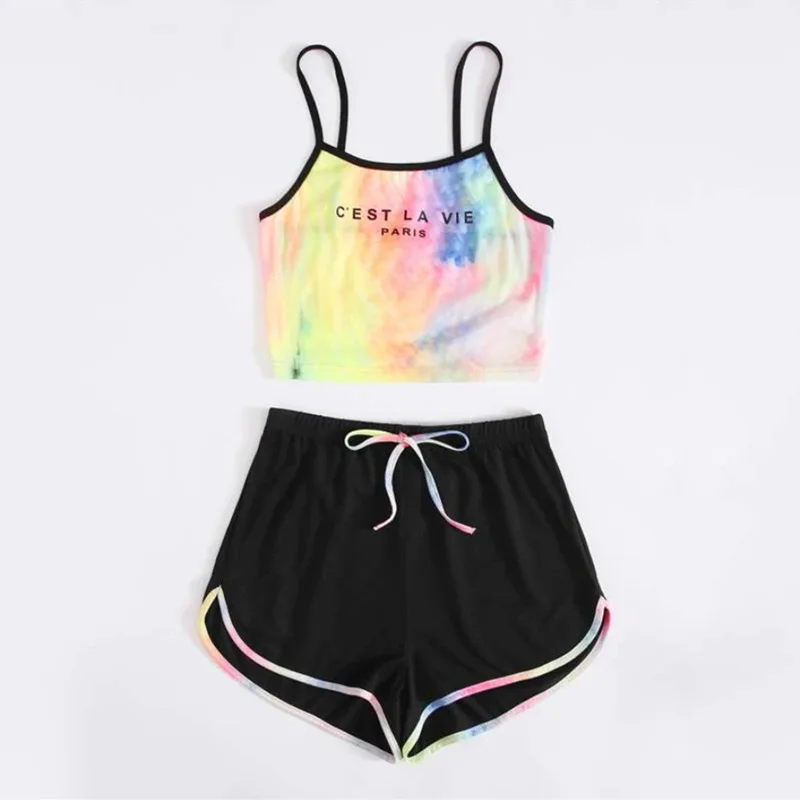 2021 New Arrival Suspender Top Tie Die Letterr Printed 2pc Pajama For Women Set
2021 New Arrival Suspender Top Tie Die Letterr Printed 2pc Pajama For Women Set