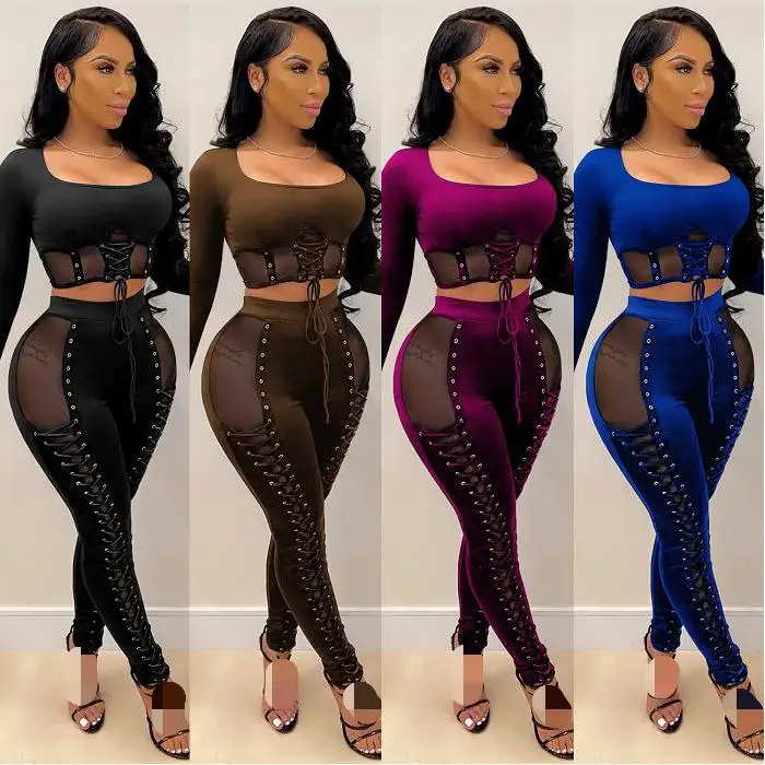 Spring Outfits 2021 Crop Top Leggings 2 Piece Set Bow Bandage Mesh See Through Stitching Women Two Piece Pants Set
Spring Outfits 2021 Crop Top Leggings 2 Piece Set Bow Bandage Mesh See Through Stitching Women Two Piece Pants Set