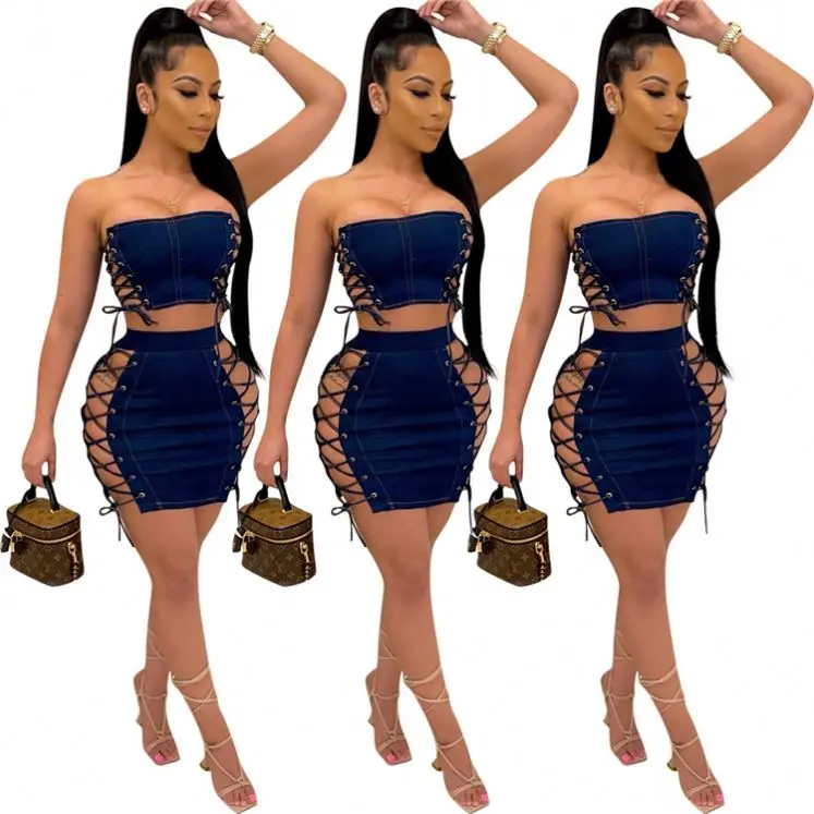 MOEN Best Seller 2021 Denim Crop Top And Skirt Set Bandage Sexy Night Clubwear Women 2 Piece Skirt Set
MOEN Best Seller 2021 Denim Crop Top And Skirt Set Bandage Sexy Night Clubwear Women 2 Piece Skirt Set