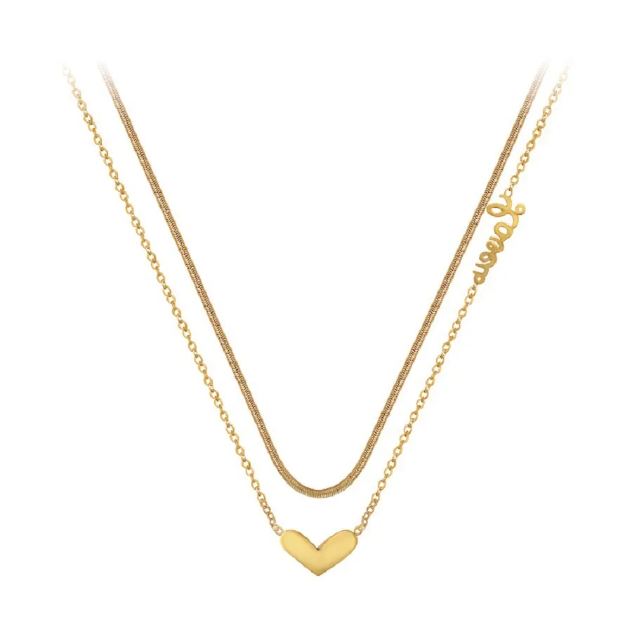 New Fashion Double Layered Titanium Steel Heart Necklace Snake Chain Love Letter Heart Necklace For Party, Golden
New Fashion Double Layered Titanium Steel Heart Necklace Snake Chain Love Letter Heart Necklace For Party, Golden