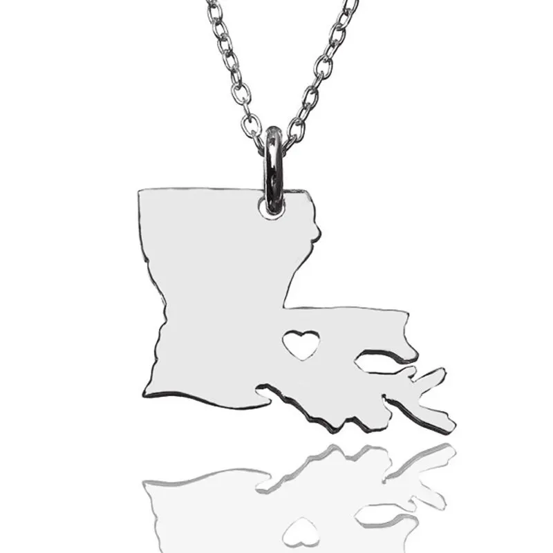 Ruigang 2021 New Arrival Stainless Steel US Map Silver Tone Louisiana State Pendant Necklace For Girls, As picture 
Ruigang 2021 New Arrival Stainless Steel US Map Silver Tone Louisiana State Pendant Necklace For Girls, As picture