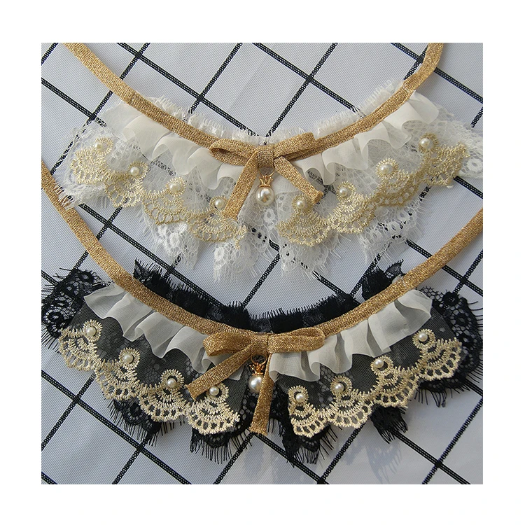 Pet Lace Collars Cat Dog Bowknot CollarCute Pearl Kitty Puppy Bowtie Bib Necktie, Picture