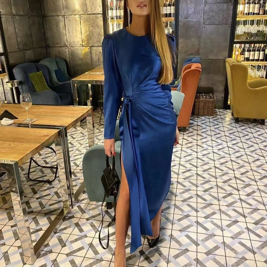 2021 Solid Satin Plus Size Dress Crew Neck Belted Semi Formal Wholesale Korean Elegant Women Tea Party Maxi Dresses
2021 Solid Satin Plus Size Dress Crew Neck Belted Semi Formal Wholesale Korean Elegant Women Tea Party Maxi Dresses