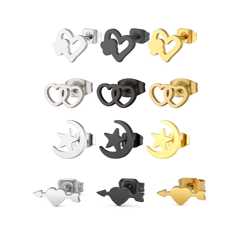 Fashion style love heart stud earrings moon star hollow out earrings individuality Small cute earrings for girls party jewelry, Silver color
Fashion style love heart stud earrings moon star hollow out earrings individuality Small cute earrings for girls party jewelry, Silver color