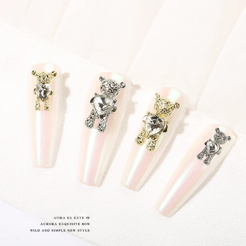 Shiny Zircon Alloy Cute Bear With Crystal Heart Nail Charm Luxury 3D Gold Silver Metal Nail Art Decoration
Shiny Zircon Alloy Cute Bear With Crystal Heart Nail Charm Luxury 3D Gold Silver Metal Nail Art Decoration