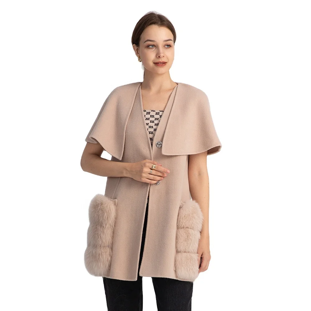 Customized Elegant Cashmere Fur Coat Short Sleeve Double Face Women Wool Coat with Fox Fur, Customized color
Customized Elegant Cashmere Fur Coat Short Sleeve Double Face Women Wool Coat with Fox Fur, Customized color