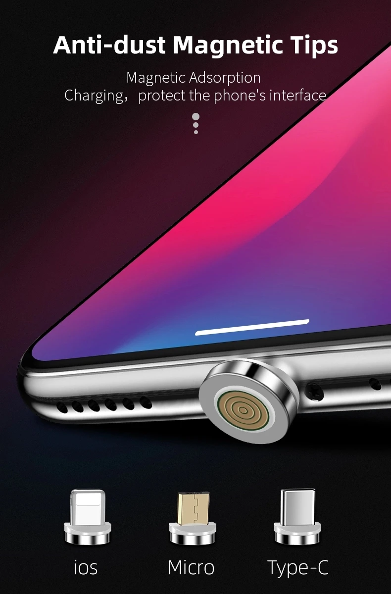 QC3.0 3A Fast Charging 90 Degree Right Angled Magnetic USB Cable for iPhone Micro USB Type C - ANKUX.COM
