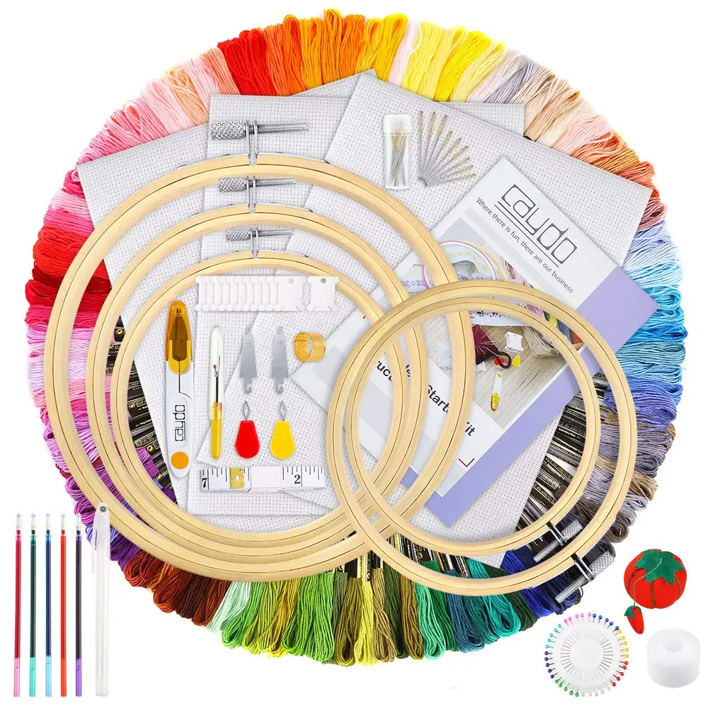 Full Set of Embroidery Starter Kit Cross Stitch Tool Kit Including 5 Embroidery Bamboo Hoop, 50 Color Threads knitting needles, Custom logo
Full Set of Embroidery Starter Kit Cross Stitch Tool Kit Including 5 Embroidery Bamboo Hoop, 50 Color Threads knitting needles, Custom logo