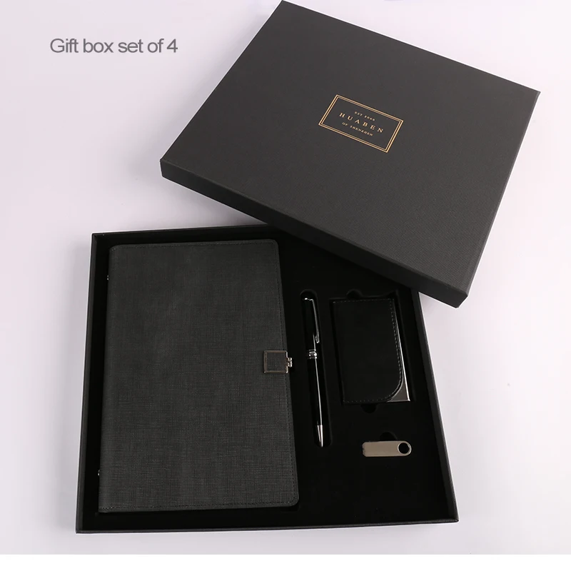 logo customized promotional business gift set/notebook with usb