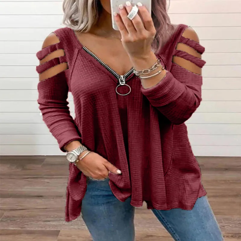 Wholesale 2021 Autumn And Winter New Women's Sexy Low-Cut Zipper Solid Color Shoulder Strap Long Sleeve T-shirt Women's Clothing
Wholesale 2021 Autumn And Winter New Women's Sexy Low-Cut Zipper Solid Color Shoulder Strap Long Sleeve T-shirt Women's Clothing