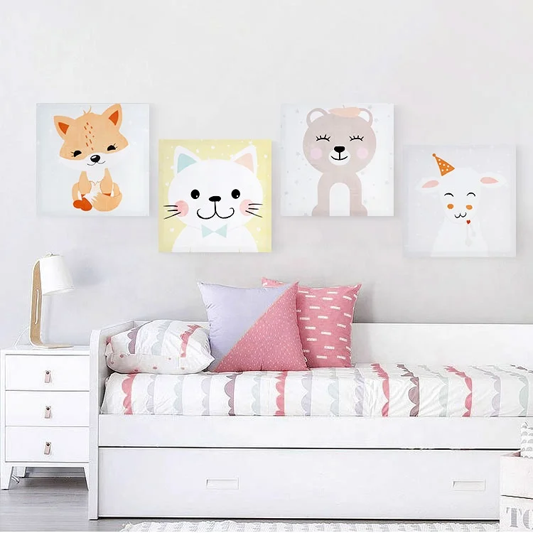 Hot Sale 4 Pieces Kids Room Cute Animal Wall Hang Picture Freely Frameless Canvas Painting
Hot Sale 4 Pieces Kids Room Cute Animal Wall Hang Picture Freely Frameless Canvas Painting