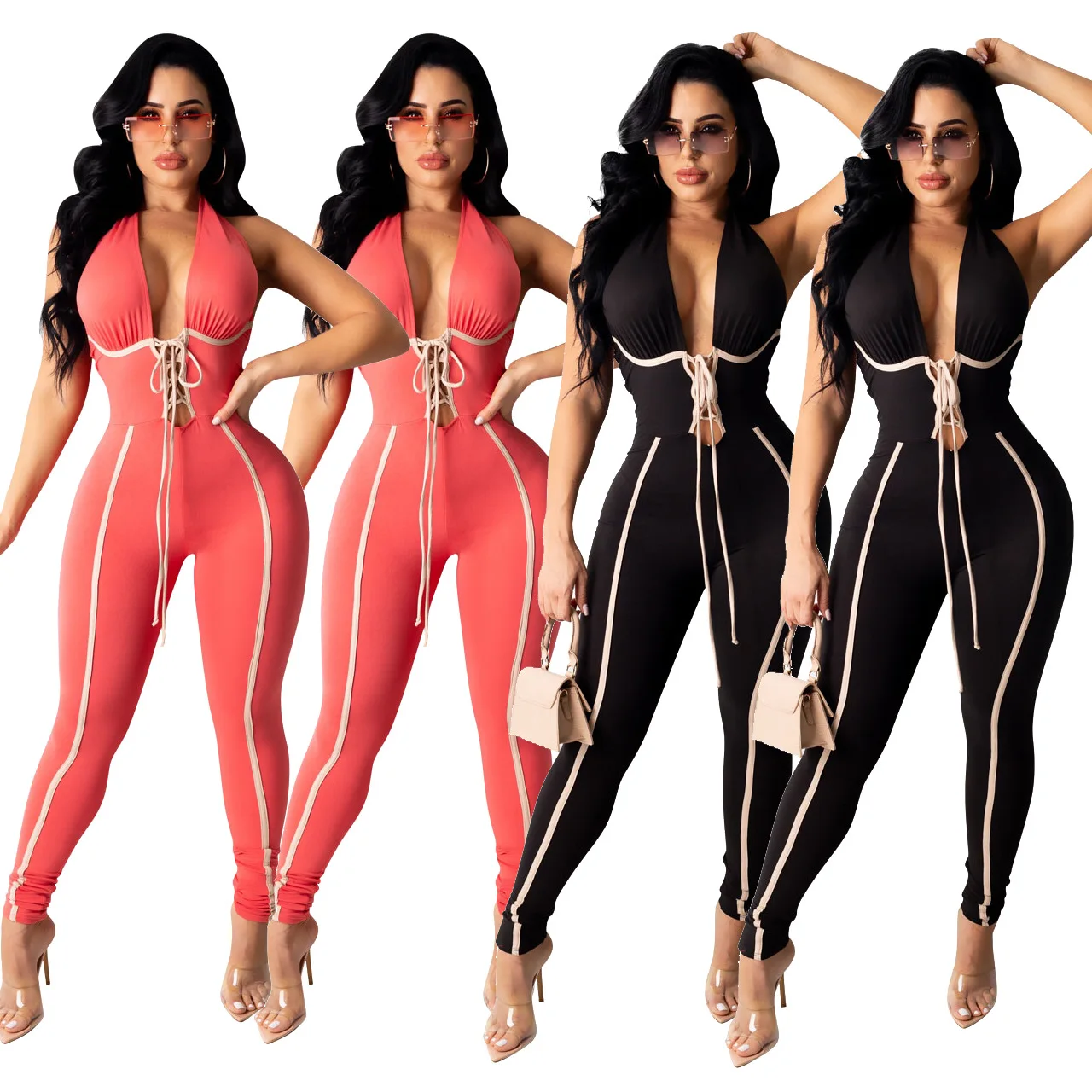 New Arrival spring summer Sexy V-neck bandage Tight one piece Backless Halter sleeveless jumpsuit, As picture or customized make
New Arrival spring summer Sexy V-neck bandage Tight one piece Backless Halter sleeveless jumpsuit, As picture or customized make