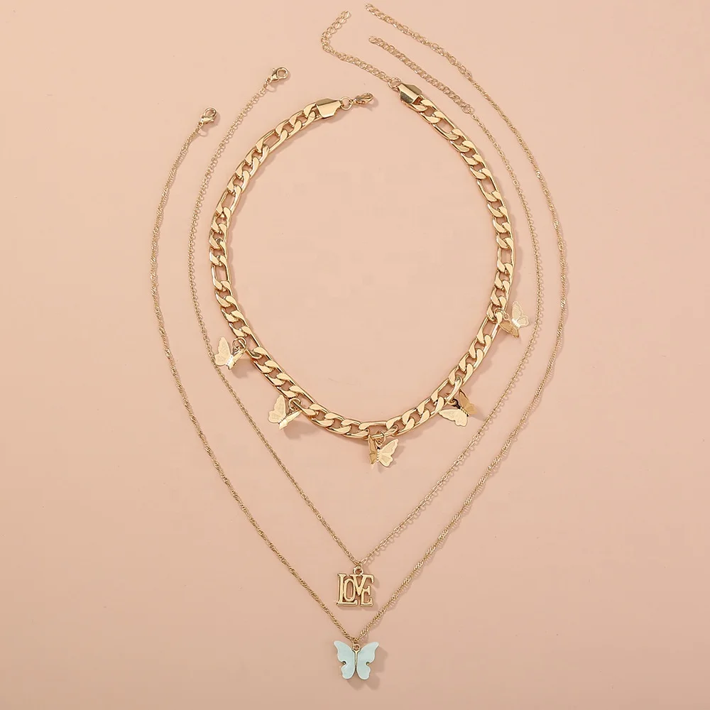 Retro hip hop golden tassel multi-layer letter butterfly pendant necklace for women, Gold color
Retro hip hop golden tassel multi-layer letter butterfly pendant necklace for women, Gold color
