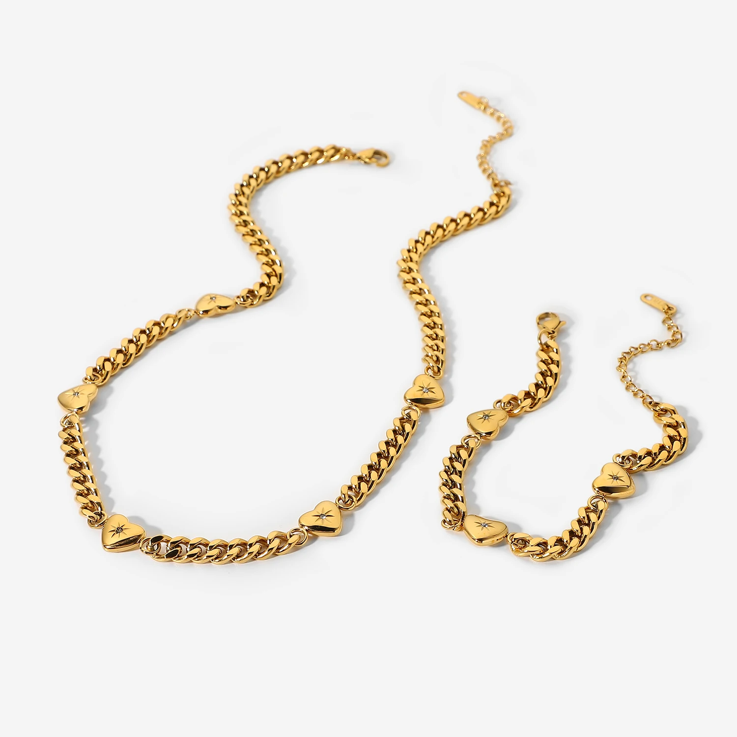 Fashion Cubic Zircon Cuban Chain Jewelry Set 18k Gold Bracelets Street Hip Pop Women Stainless Steel Choker Heart Necklace Girls
Fashion Cubic Zircon Cuban Chain Jewelry Set 18k Gold Bracelets Street Hip Pop Women Stainless Steel Choker Heart Necklace Girls